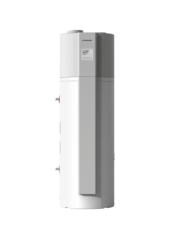 Vooraanzicht van de warmtepompboiler met koudemiddel r290 van Sinclair